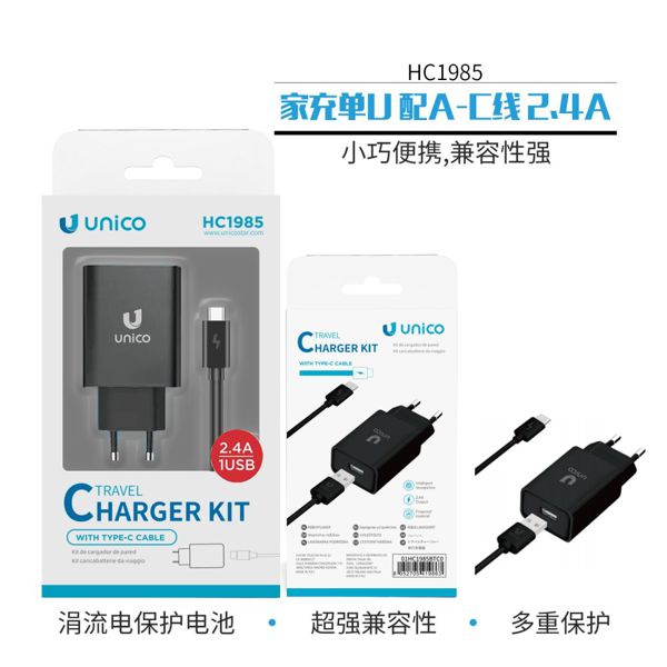 CARICATORE TIPO-C 2.4A USB NERO