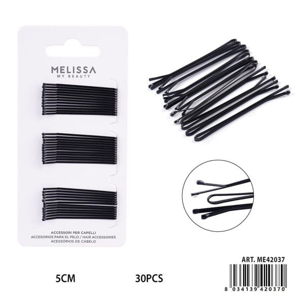 MELISSA MOLLETTE CAPELLI S/NICHEL NERE 5CM 30PZ